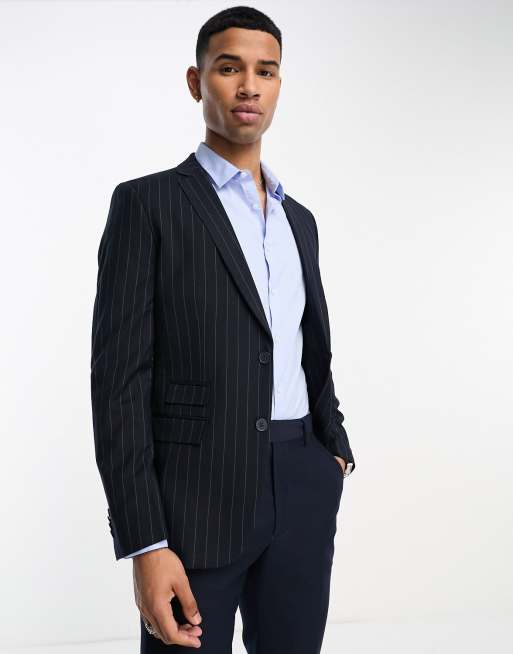 Striped navy hot sale suit