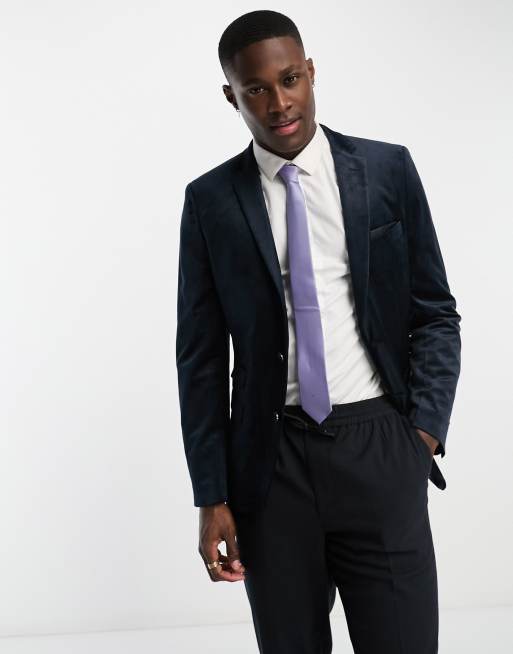 French Connection suit jacket in navy velvet | ASOS