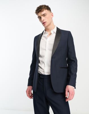 French Connection Suit Jacket In Navy With Contrasting Lapels