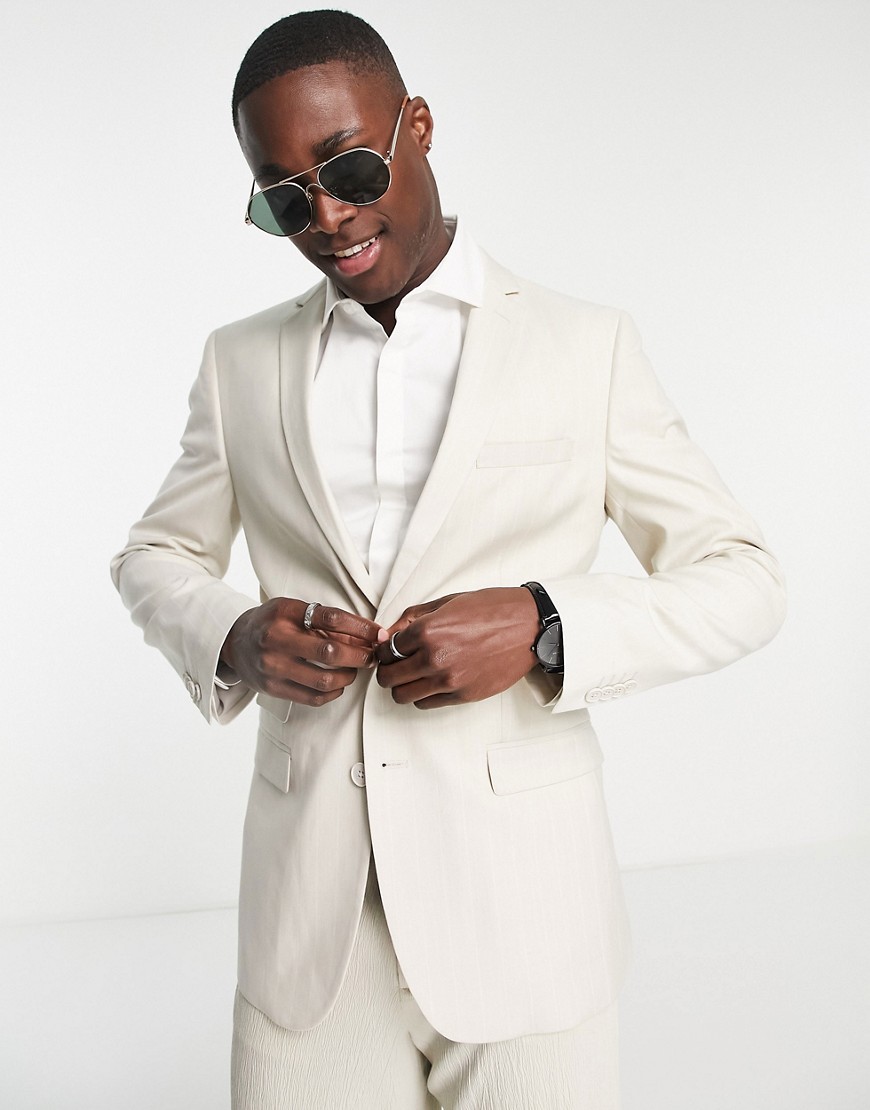 French Connection Suit Jacket In Stone And White-neutral