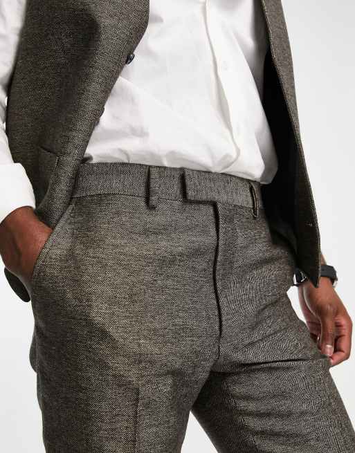 French Connection wedding suit pants in gray herringbone