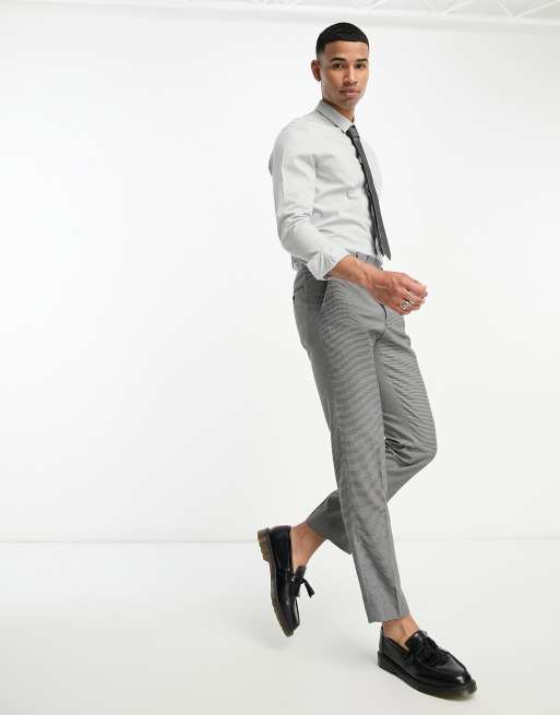 French Connection wedding suit pants in gray plaid