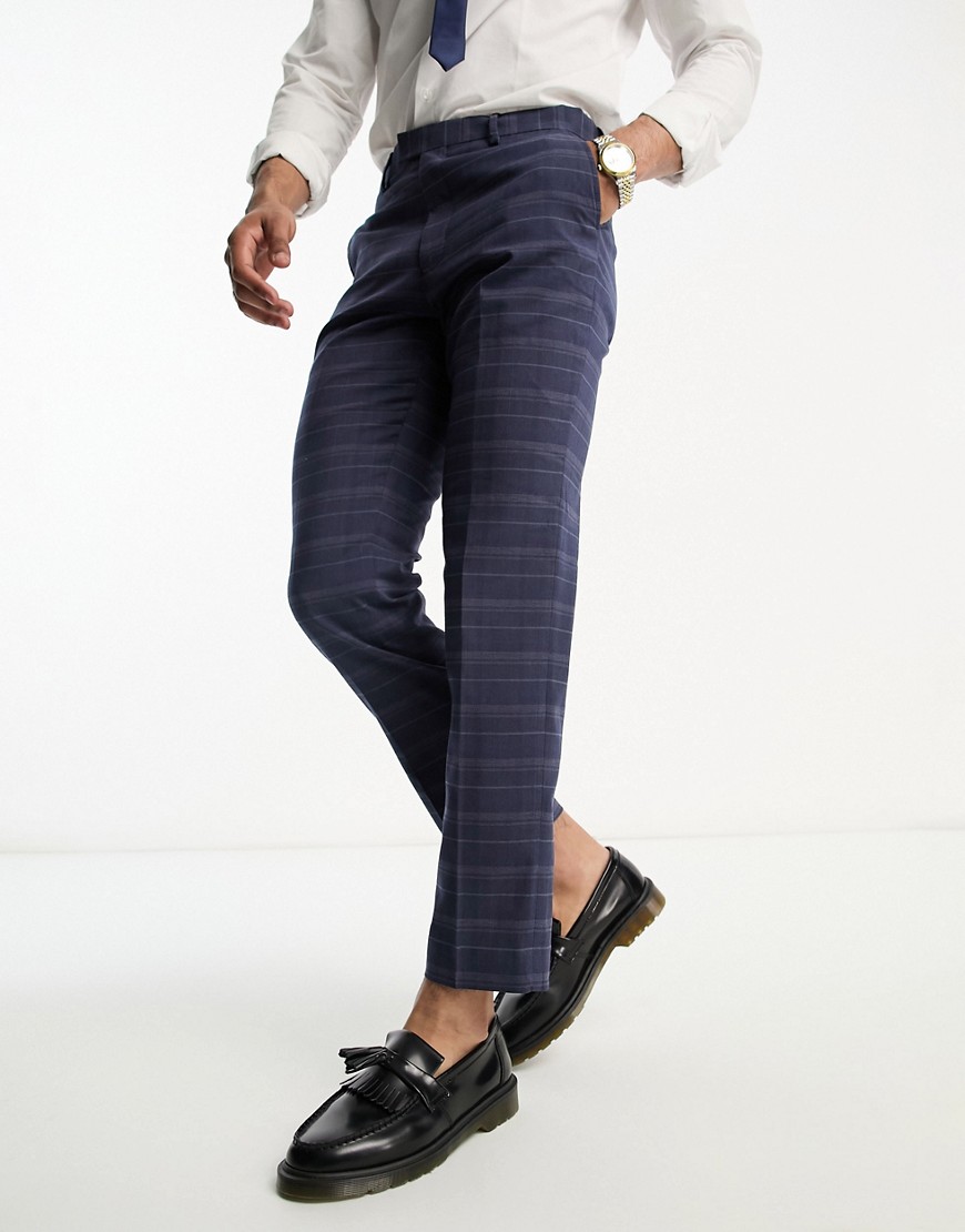 French Connection Suit Pants In Marine Check-navy