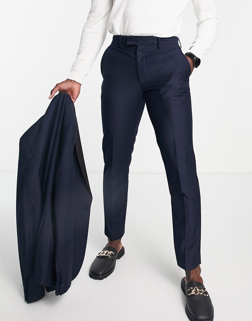 French Connection Plus Slim Fit Plain Suit Pants-blue