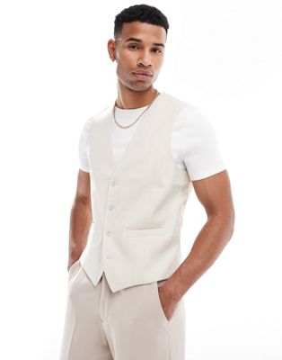 suit vest in beige and white stripe-Neutral