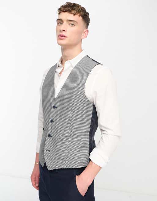 French Connection suit waistcoat in black and grey check ASOS