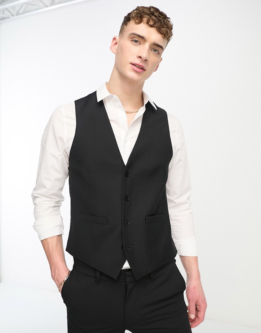 French Connection suit waistcoat in black-Grey