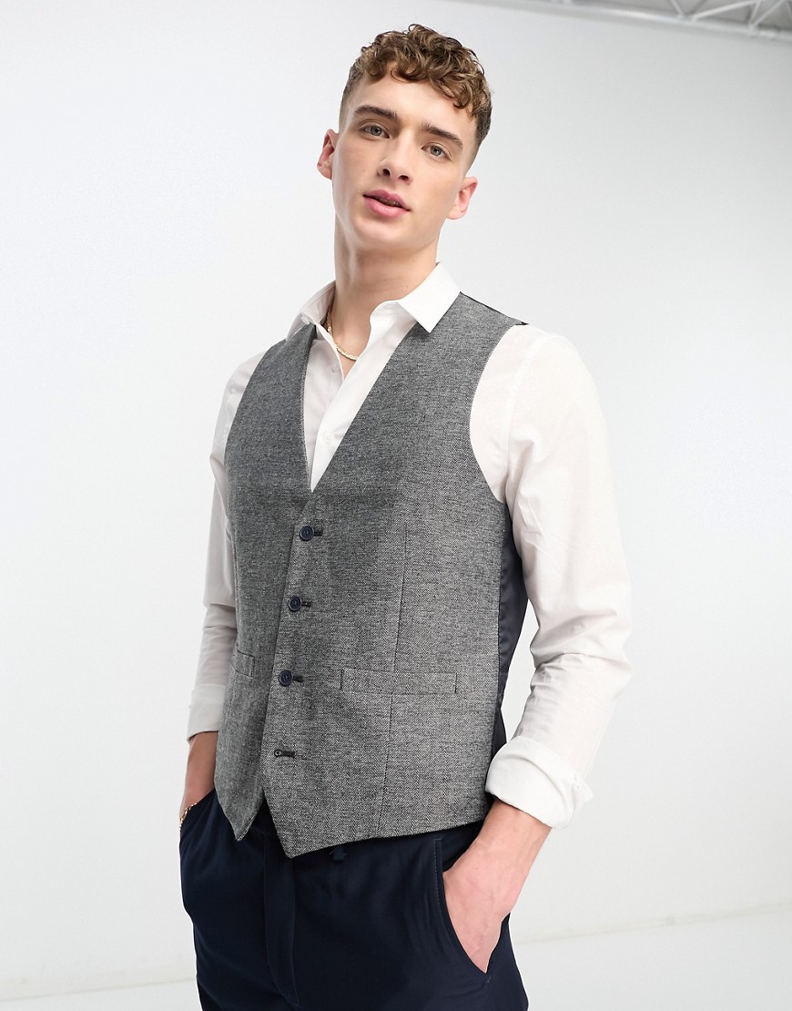 French Connection suit waistcoat in grey herringbone