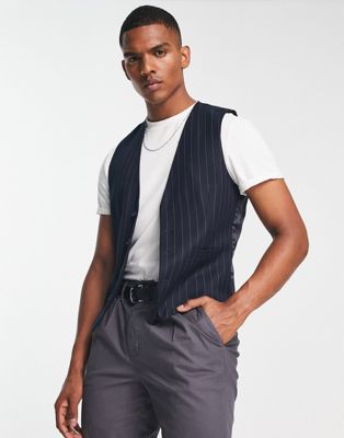 French Connection suit waistcoat in navy stripe