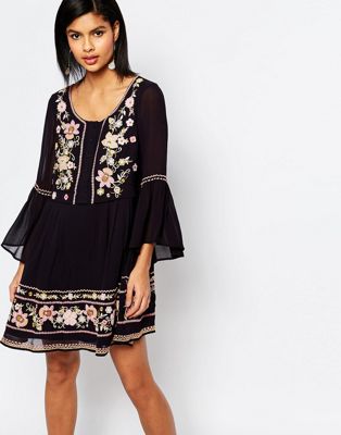 french connection black embroidered dress