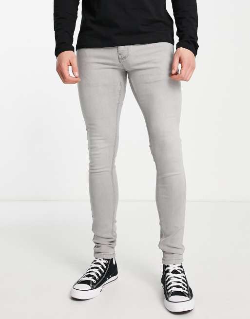 Grey Pants Super Skinny Stretch Denim Pants for Mens