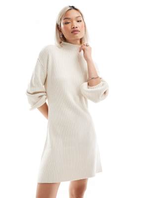 super soft knit sweater dress in classic cream-White