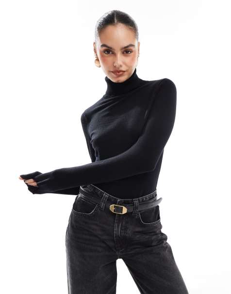 French Connection super soft roll neck light knit sweater in black - view 1
