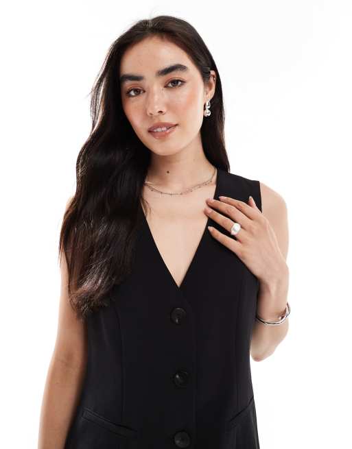 French Connection – Svart, skräddarsydd jumpsuit med kostymvästdetalj, 3 av 4