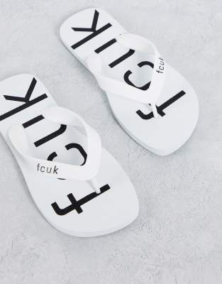 French Connection – Svartvita flip flops med 'FCUK'-logga