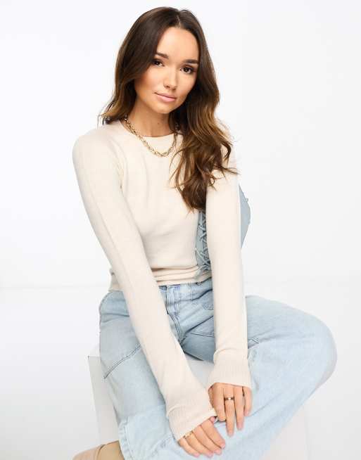French Connection - Sweater met raglanmouwen en ronde hals in lichtbeige
