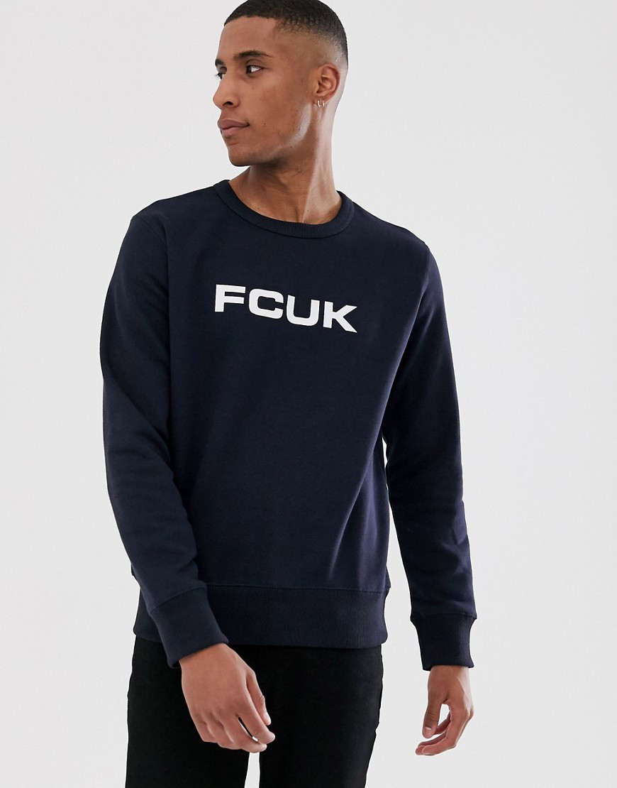 French Connection – Sweatshirt med rund halsringning och FCUK-logga-Marinblå