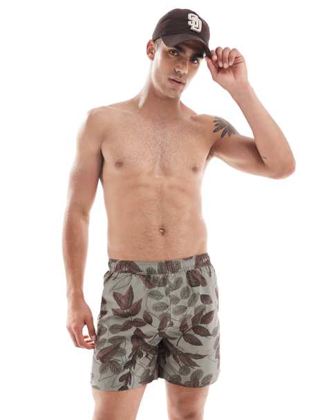 French Connection swim trunks in khaki leaf print - view 1