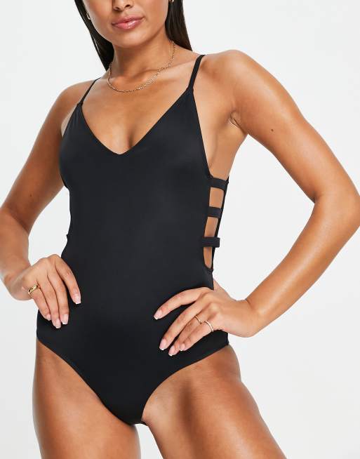 French Connection swimsuit with side detail in nero ASOS