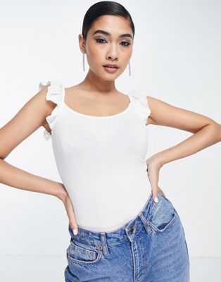 French Connection t-shirt with ruffle sleeves in white - ASOS Price Checker