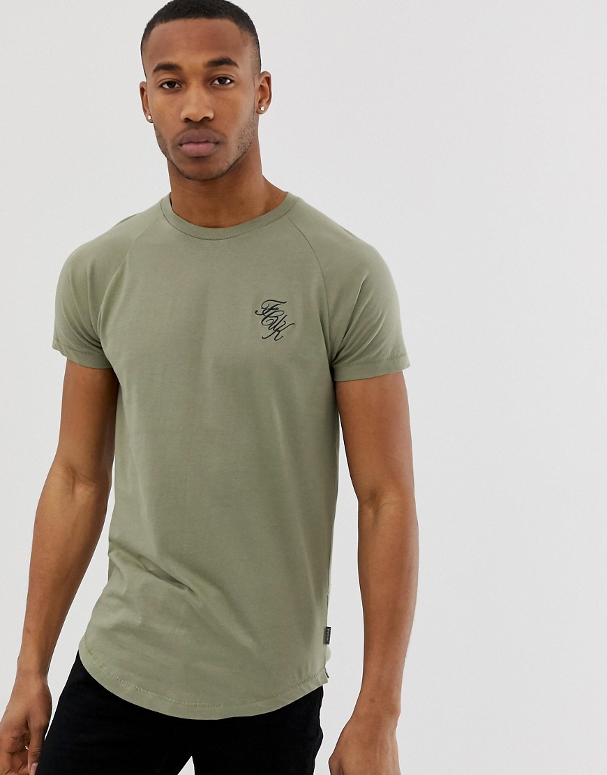French Connection - T-shirt attillata con logo e fondo arrotondato-Verde