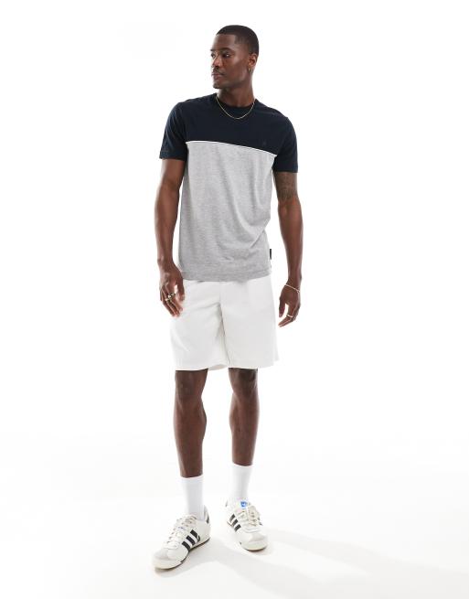 French Connection - T-shirt blu navy e grigio mélange a righe con profili a contrasto, 3 di 4