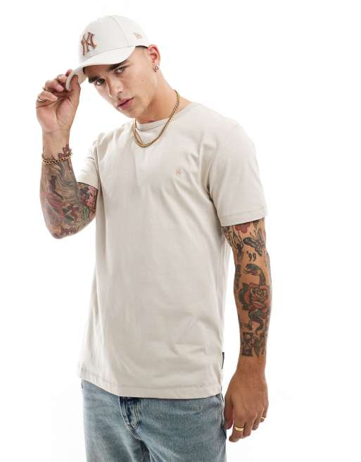 French Connection - T-shirt classica a maniche corte color pietra