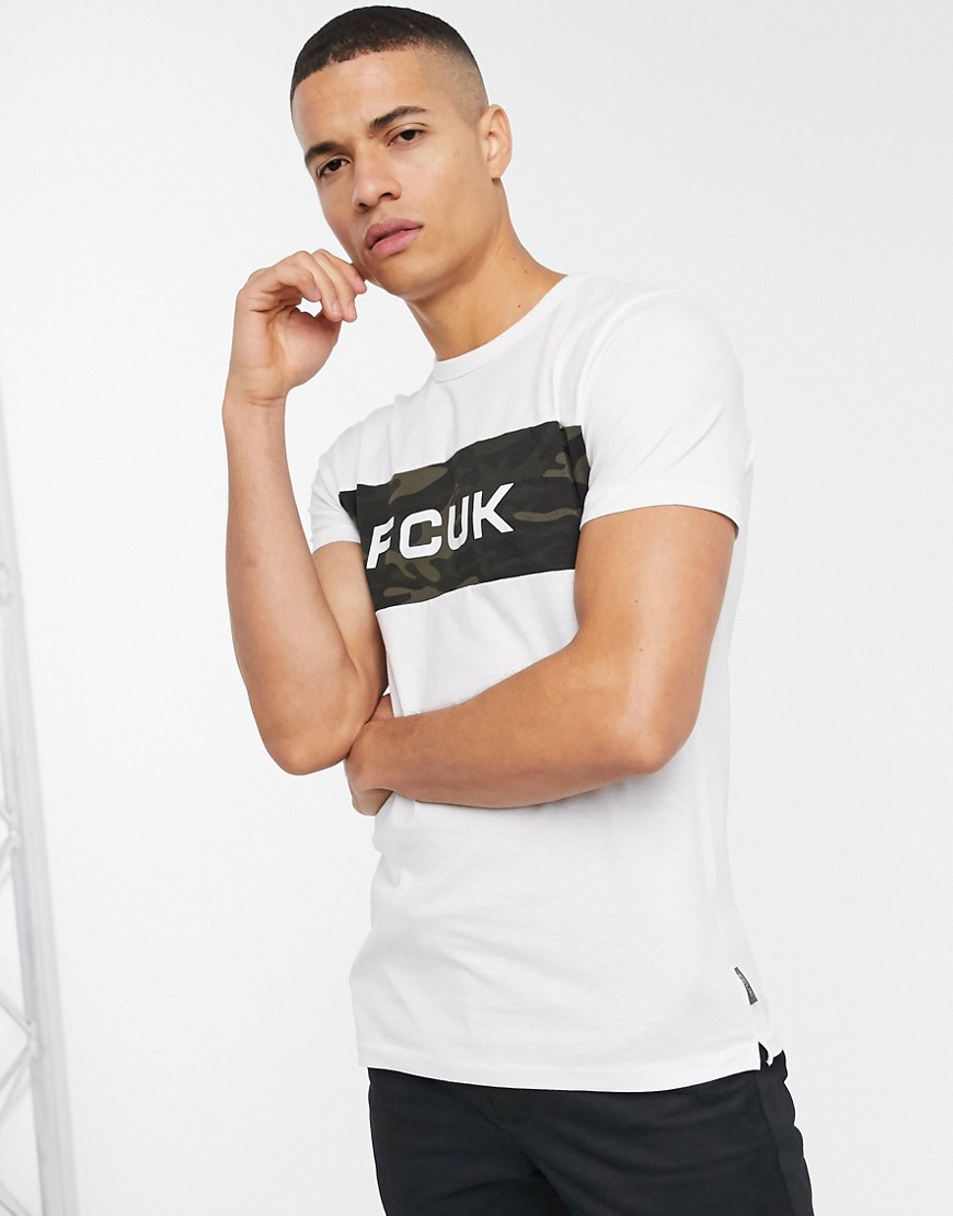 French Connection - T-shirt con logo FCUK-Bianco