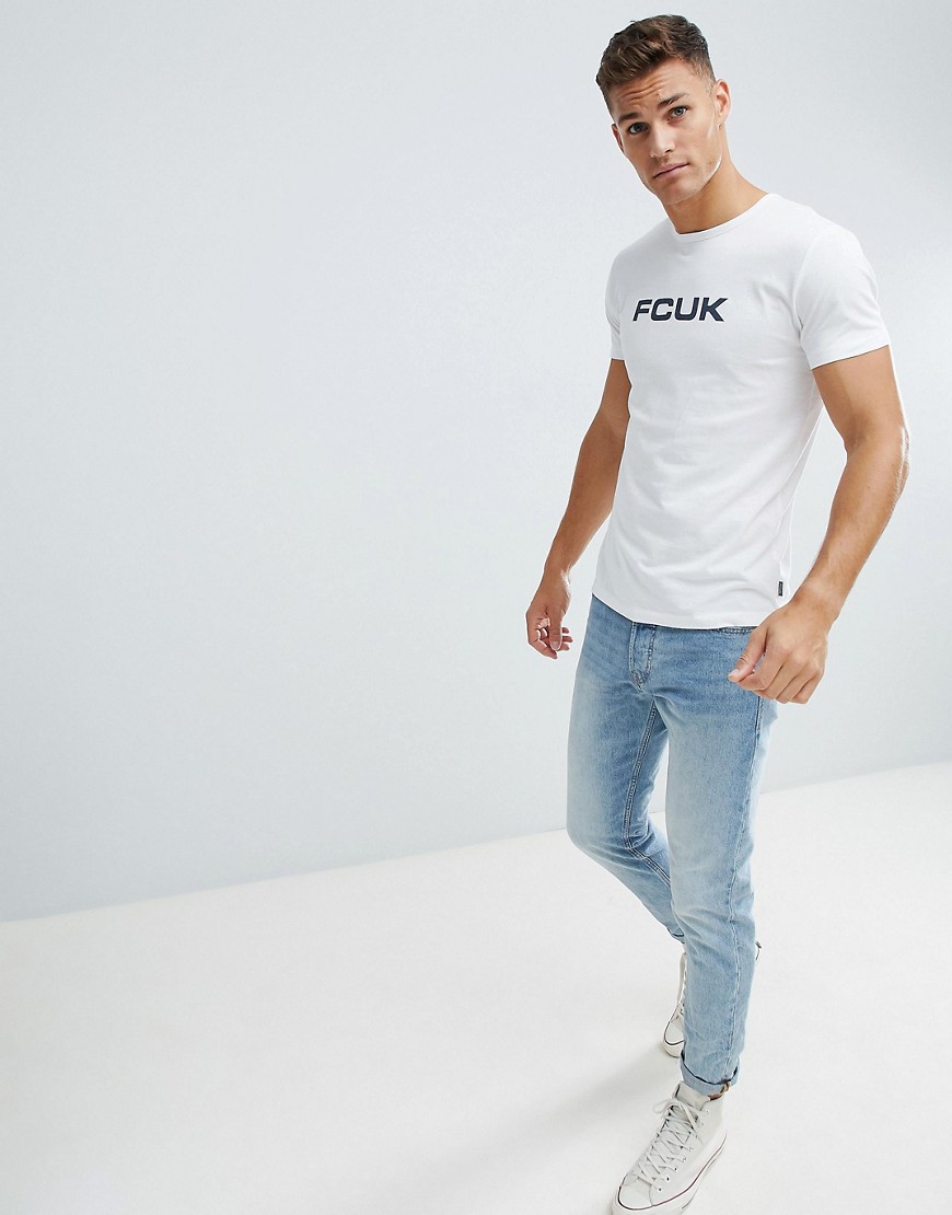 French Connection - T-shirt con scritta Fcuk e logo-Bianco