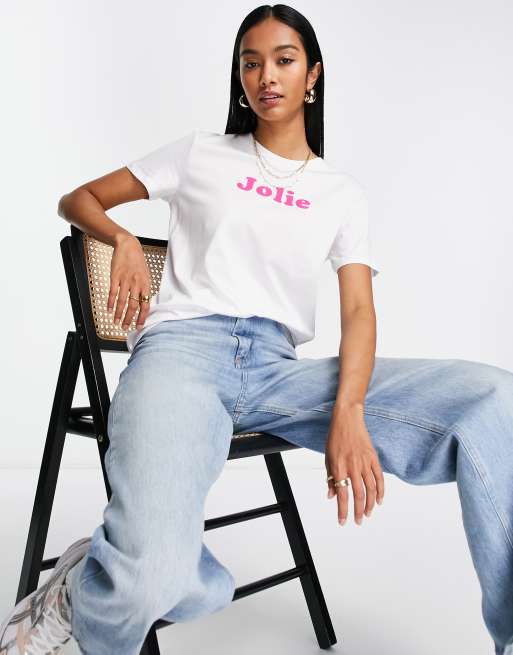 French Connection - T-shirt in jersey bianco con scritta 