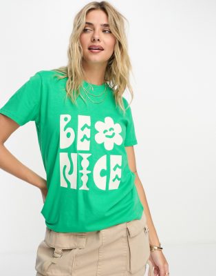 French Connection - T-Shirt in Palmengrün mit „Be Nice"-Grafikprint