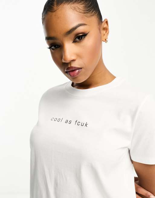 French Connection – T-Shirt in Weiß mit „cool as fcuk“-Print