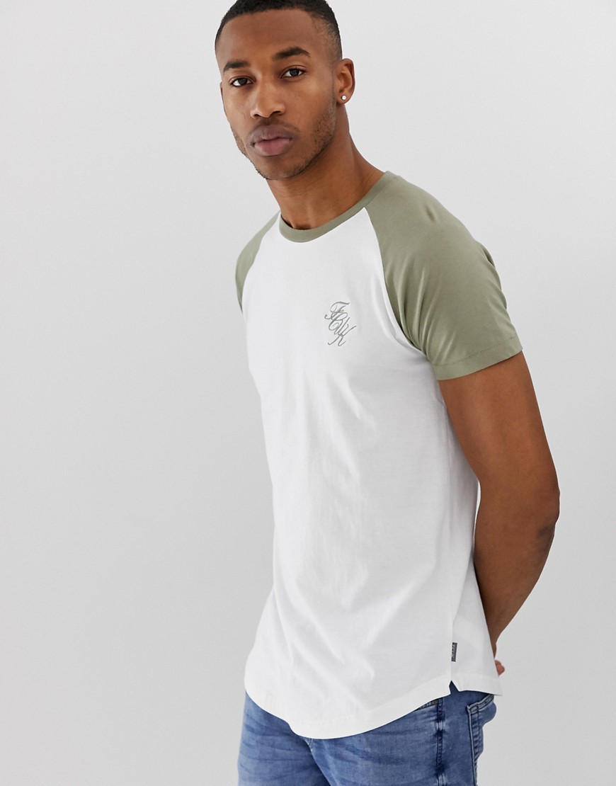 French Connection - T-shirt lunga a maniche raglan con logo-Multicolore