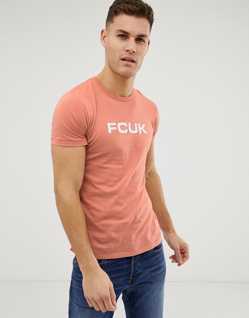 French Connection – T-shirt med FCUK-logga på bröstet-Orange