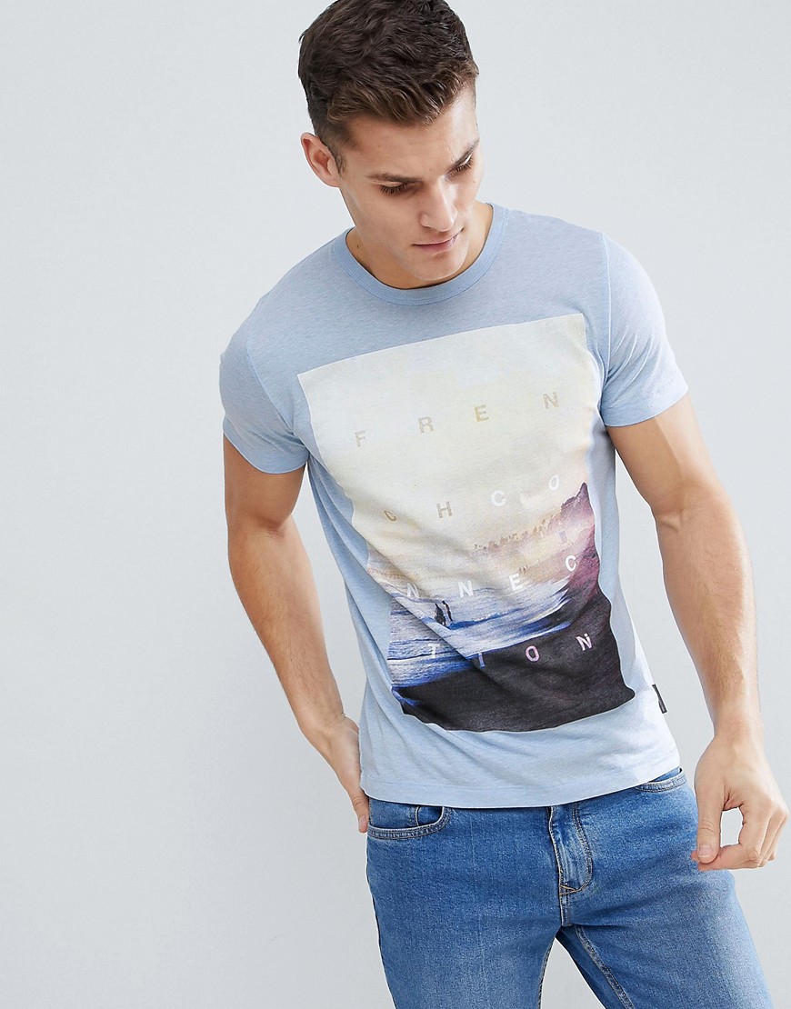 French Connection – T-shirt med strandtryck-Blå