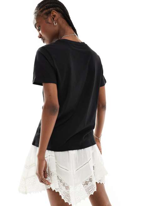 French Connection - T-shirt met 'Sunshine'-borduursel in zwart, 4 van 4