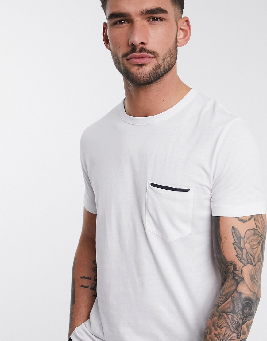 French Connection - T-shirt met zak en gekleurd randje-Wit