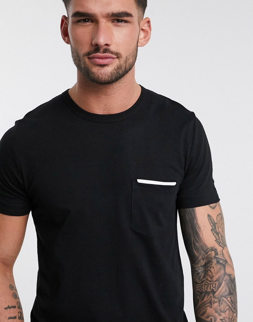 French Connection - T-shirt met zak en gekleurd randje-Zwart