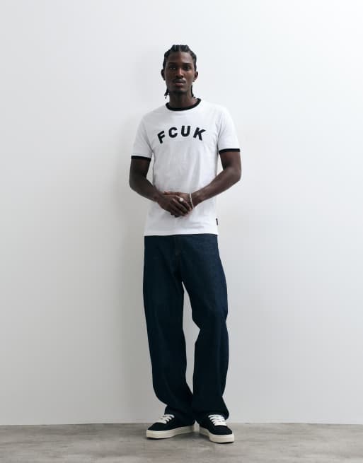 French Connection T-shirt ringer con logo sul petto bianca, 2 di 5
