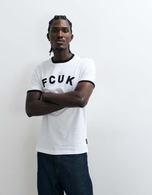French Connection T-shirt ringer con logo sul petto bianca, 3 di 5