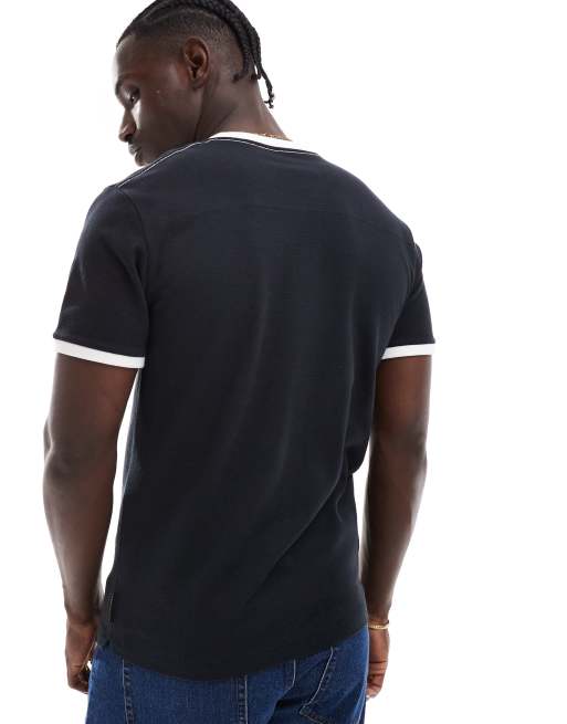 French Connection - T-shirt testurizzata blu navy con bordi bianchi a contrasto, 4 di 4