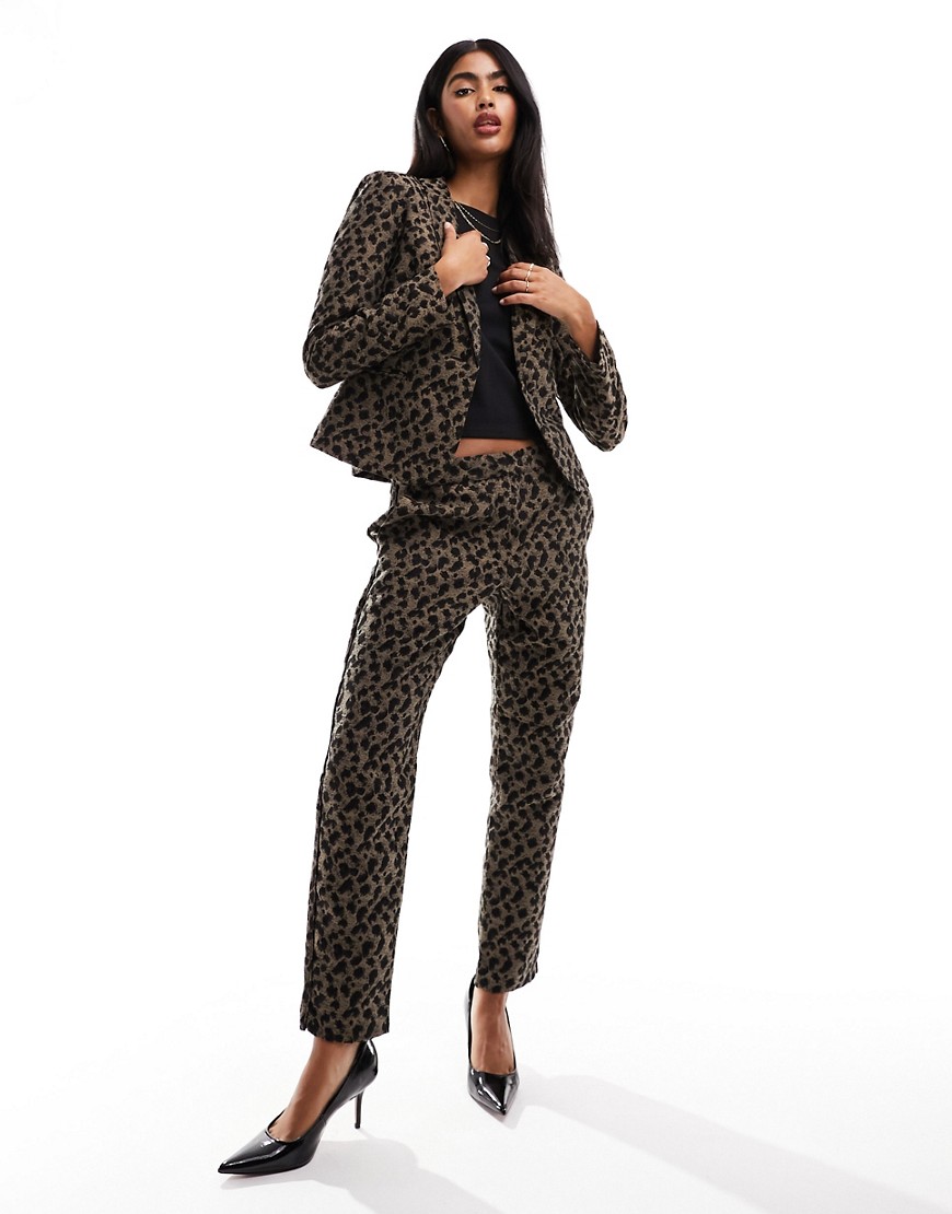 French Connection tailored jacquard trouser in animal co-ord-Brown