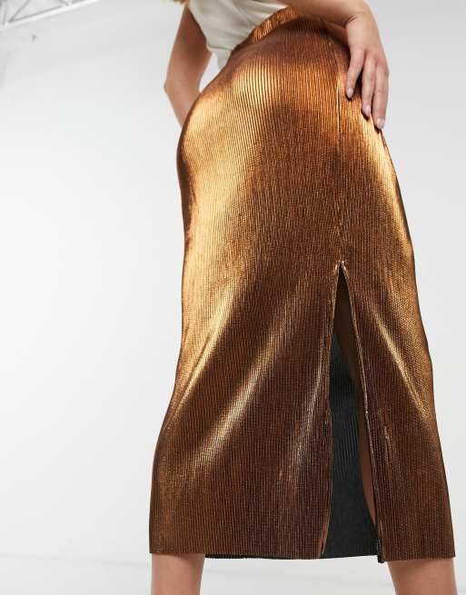 French connection 2025 gold pleated skirt