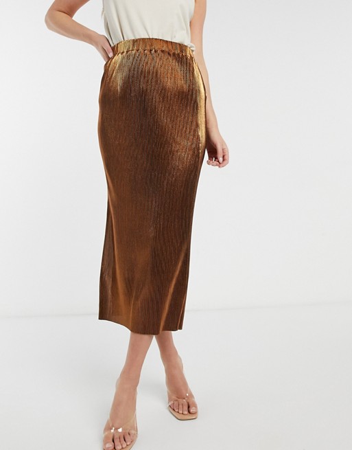French Connection Taina metallic jersey pleated skirt