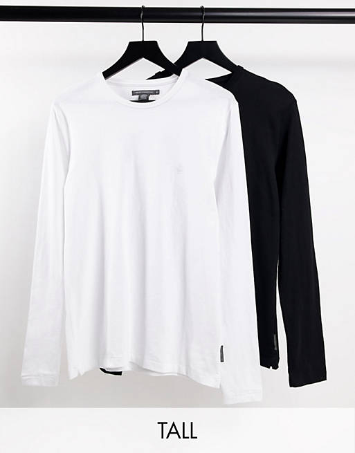 French Connection Tall 2 pack long sleeve top in black & white