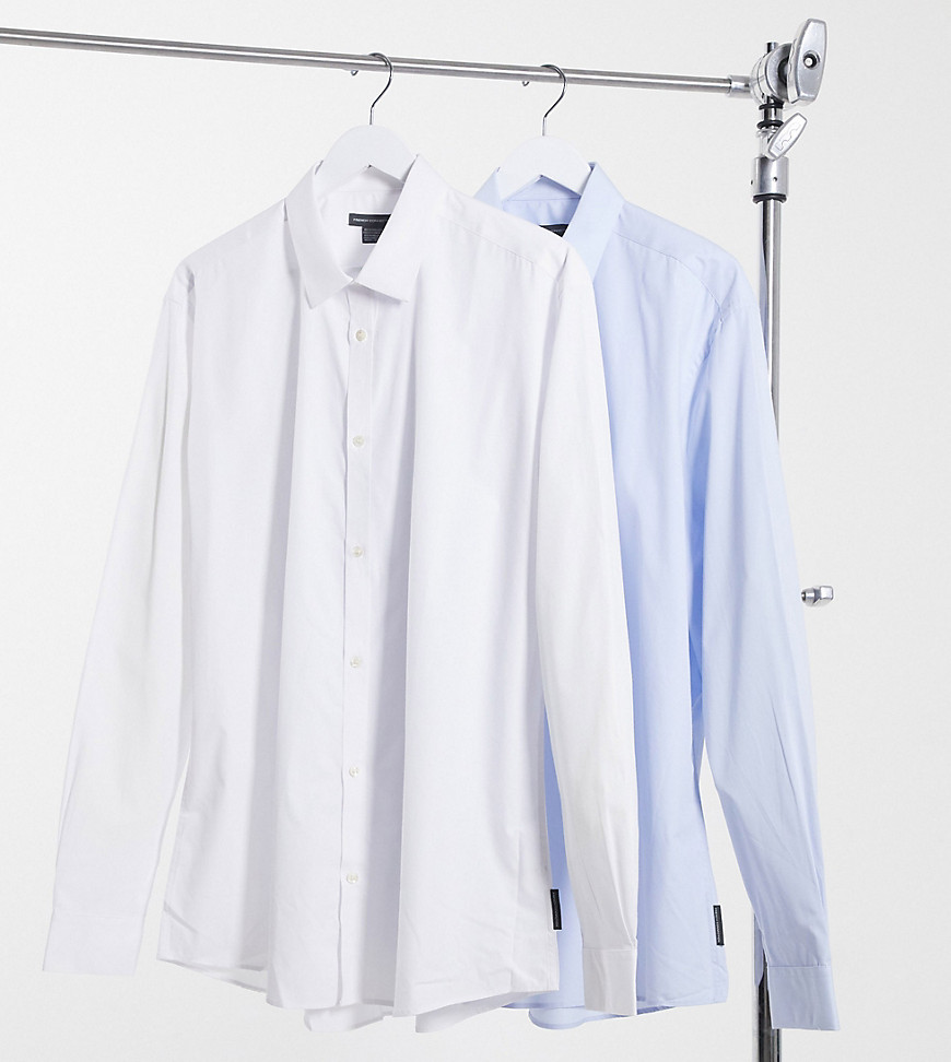 French Connection Tall 2 pack slim fit formal shirt-Blues