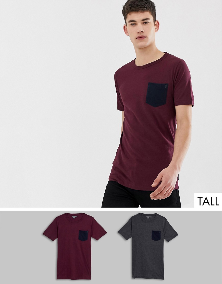 French Connection Tall - 2-pak t-shirts med kontrastlommer-Multifarvet