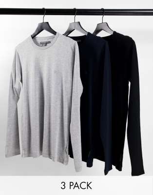 French Connection Tall 3 pack long sleeve t-shirt in black