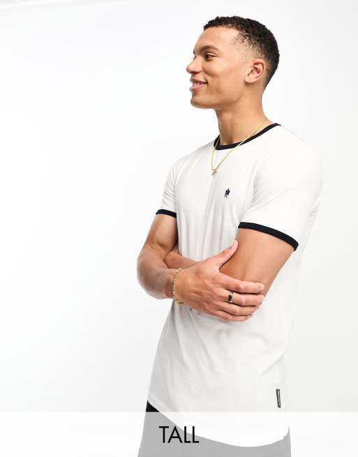 French Connection Tall – Biało-granatowy T-shirt z lamówką
