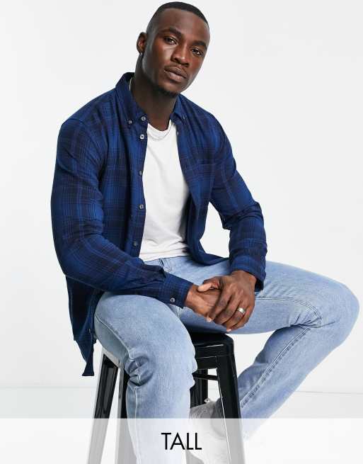 French Connection Tall - Camicia a maniche lunghe in flanella blu